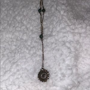 Sunflower Y Necklace Green Stones Silver Chain